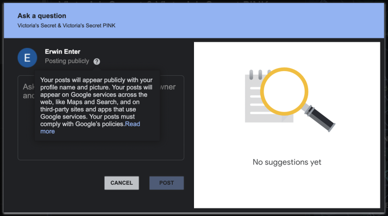 ask a question on google business profile