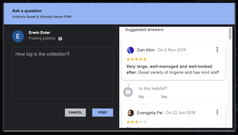 Suggested answers to your question on business profile