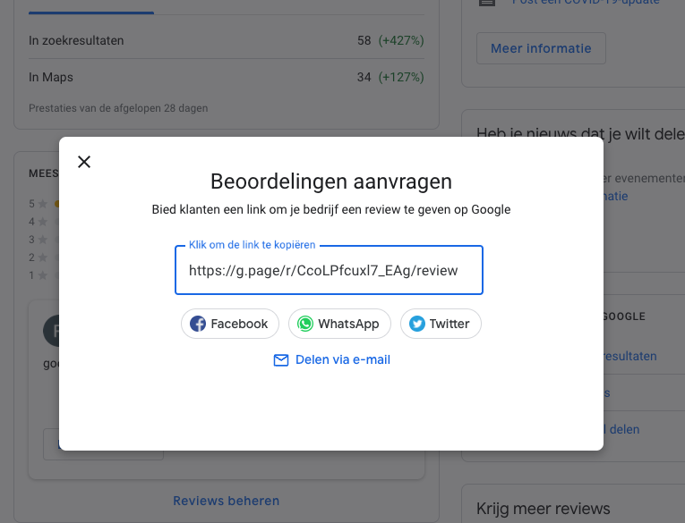 Het delen van review links met klanten